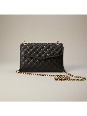 Rebecca Minkoff Quilted Black Leather Crossbody Bag With Gold Chain Strap & Blue